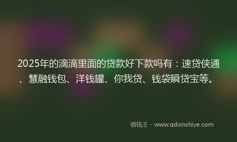 2025年的滴滴里面的贷款好下款吗有：速贷侠通、慧融钱包、洋钱罐、你我贷、钱袋瞬贷宝等。