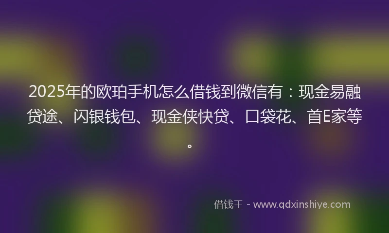 2025年的欧珀手机怎么借钱到微信有：现金易融贷途、闪银钱包、现金侠快贷、口袋花、首E家等。
