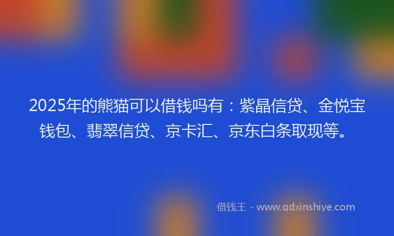 2025年的熊猫可以借钱吗有：紫晶信贷、金悦宝钱包、翡翠信贷、京卡汇、京东白条取现等。