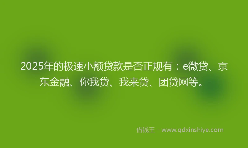 2025年的极速小额贷款是否正规有：e微贷、京东金融、你我贷、我来贷、团贷网等。