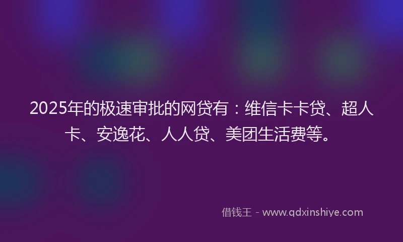 2025年的极速审批的网贷有：维信卡卡贷、超人卡、安逸花、人人贷、美团生活费等。
