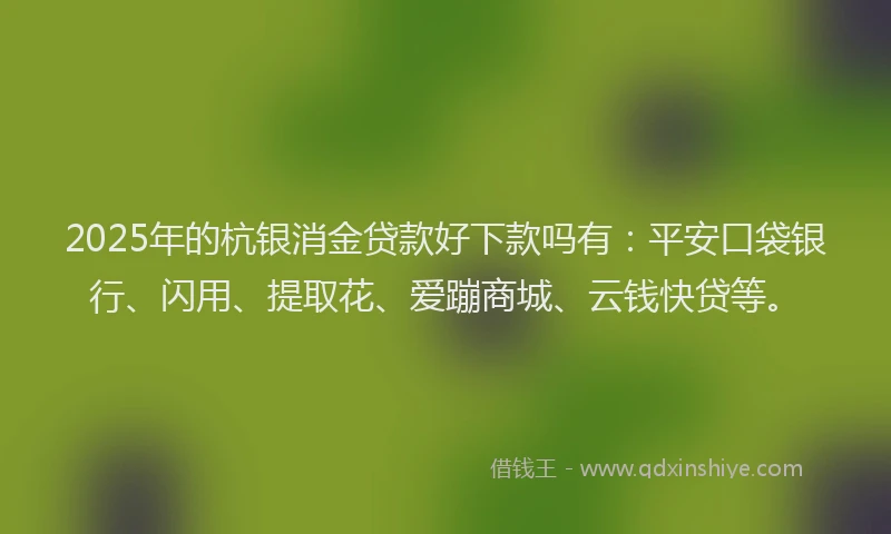 2025年的杭银消金贷款好下款吗有：平安口袋银行、闪用、提取花、爱蹦商城、云钱快贷等。