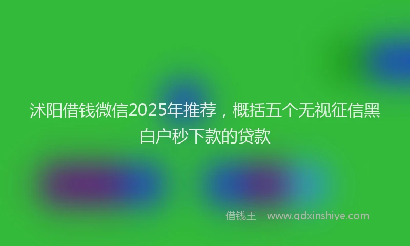 沭阳借钱微信2025年推荐，概括五个无视征信黑白户秒下款的贷款