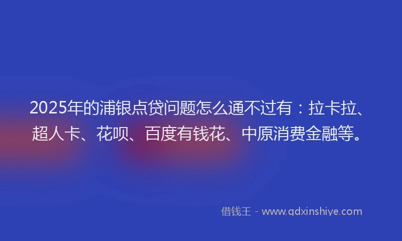 2025年的浦银点贷问题怎么通不过有：拉卡拉、超人卡、花呗、百度有钱花、中原消费金融等。