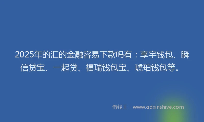 2025年的汇的金融容易下款吗有：享宇钱包、瞬信贷宝、一起贷、福瑞钱包宝、琥珀钱包等。