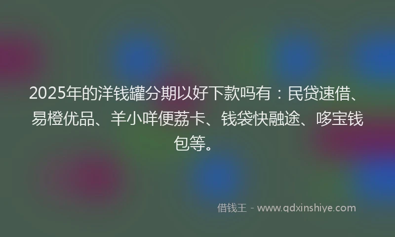 2025年的洋钱罐分期以好下款吗有：民贷速借、易橙优品、羊小咩便荔卡、钱袋快融途、哆宝钱包等。
