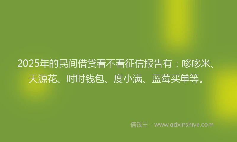 2025年的民间借贷看不看征信报告有：哆哆米、天源花、时时钱包、度小满、蓝莓买单等。