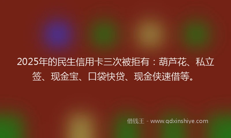 2025年的民生信用卡三次被拒有：葫芦花、私立签、现金宝、口袋快贷、现金侠速借等。