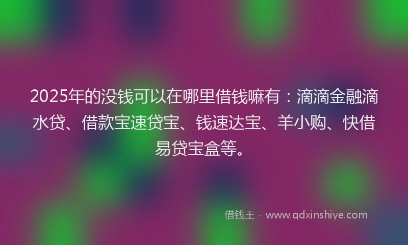 2025年的没钱可以在哪里借钱嘛有：滴滴金融滴水贷、借款宝速贷宝、钱速达宝、羊小购、快借易贷宝盒等。