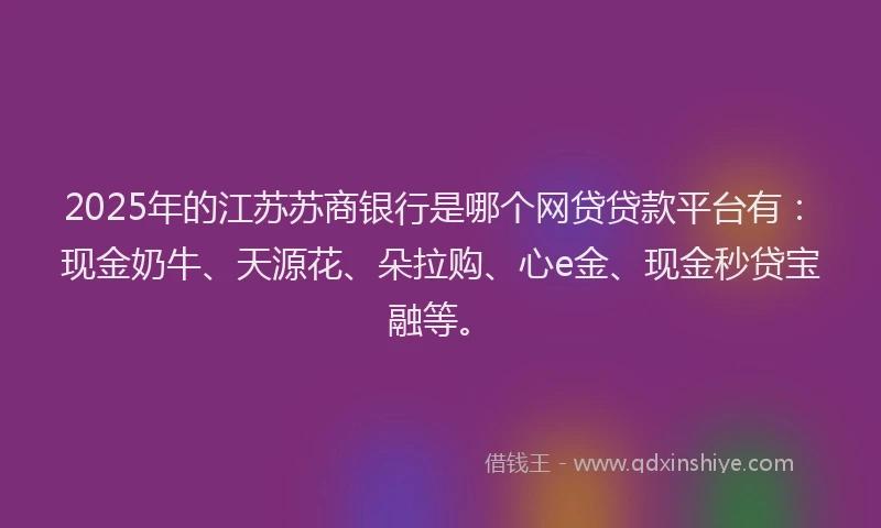 2025年的江苏苏商银行是哪个网贷贷款平台有：现金奶牛、天源花、朵拉购、心e金、现金秒贷宝融等。