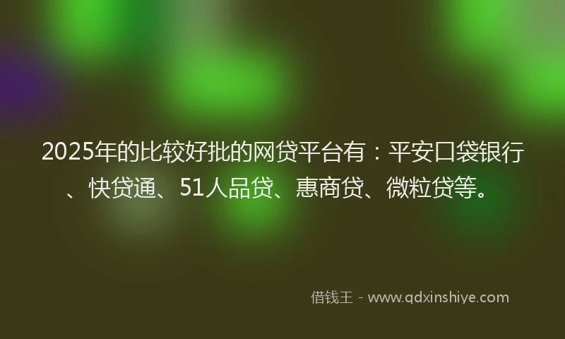 2025年的比较好批的网贷平台有：平安口袋银行、快贷通、51人品贷、惠商贷、微粒贷等。