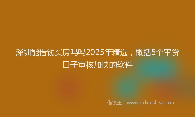 深圳能借钱买房吗吗2025年精选，概括5个审贷口子审核加快的软件