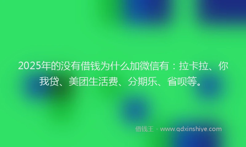 2025年的没有借钱为什么加微信有：拉卡拉、你我贷、美团生活费、分期乐、省呗等。