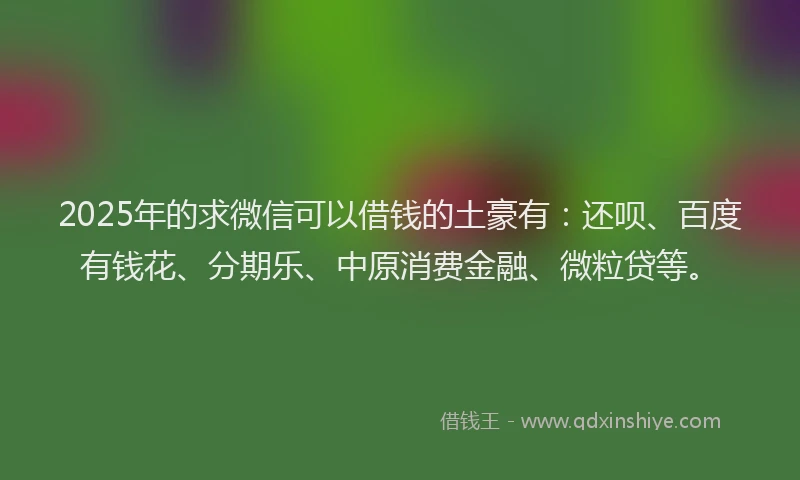 2025年的求微信可以借钱的土豪有：还呗、百度有钱花、分期乐、中原消费金融、微粒贷等。