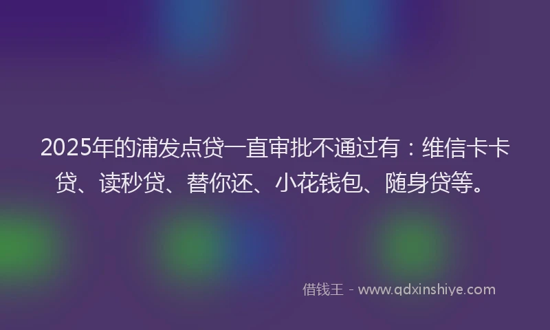2025年的浦发点贷一直审批不通过有：维信卡卡贷、读秒贷、替你还、小花钱包、随身贷等。