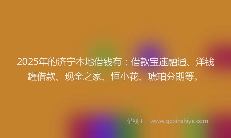 2025年的济宁本地借钱有：借款宝速融通、洋钱罐借款、现金之家、恒小花、琥珀分期等。