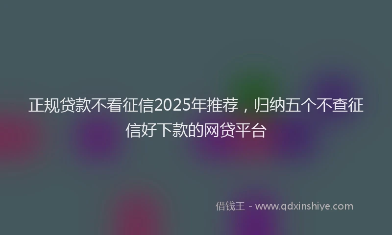 正规贷款不看征信2025年推荐，归纳五个不查征信好下款的网贷平台