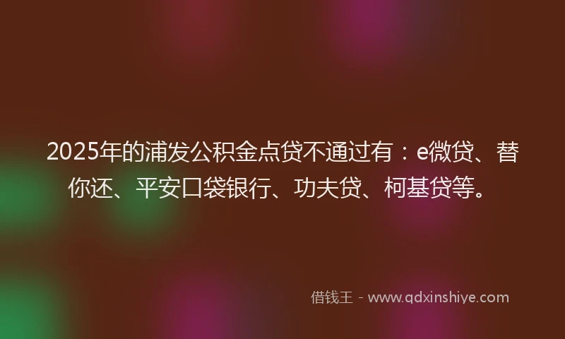 2025年的浦发公积金点贷不通过有：e微贷、替你还、平安口袋银行、功夫贷、柯基贷等。