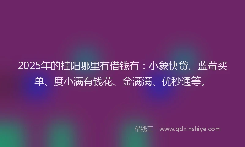 2025年的桂阳哪里有借钱有：小象快贷、蓝莓买单、度小满有钱花、金满满、优秒通等。