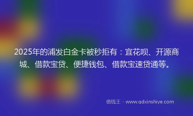 2025年的浦发白金卡被秒拒有：宜花呗、开源商城、借款宝贷、便捷钱包、借款宝速贷通等。