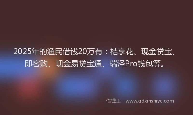 2025年的渔民借钱20万有：桔享花、现金贷宝、即客购、现金易贷宝通、瑞泽Pro钱包等。