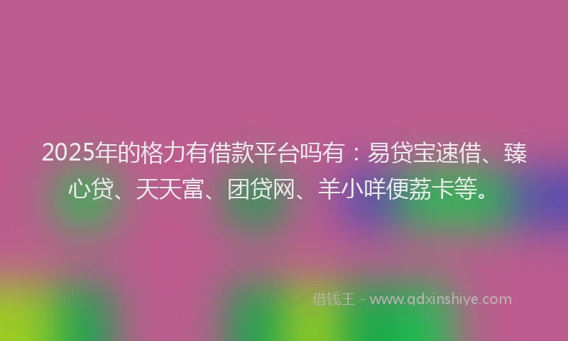 2025年的格力有借款平台吗有：易贷宝速借、臻心贷、天天富、团贷网、羊小咩便荔卡等。