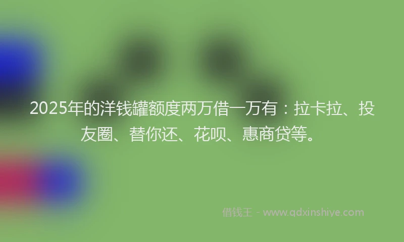 2025年的洋钱罐额度两万借一万有：拉卡拉、投友圈、替你还、花呗、惠商贷等。