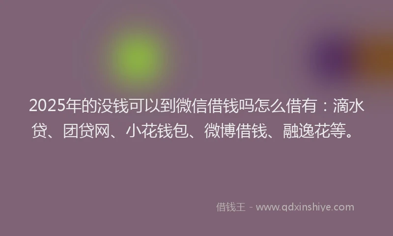 2025年的没钱可以到微信借钱吗怎么借有：滴水贷、团贷网、小花钱包、微博借钱、融逸花等。