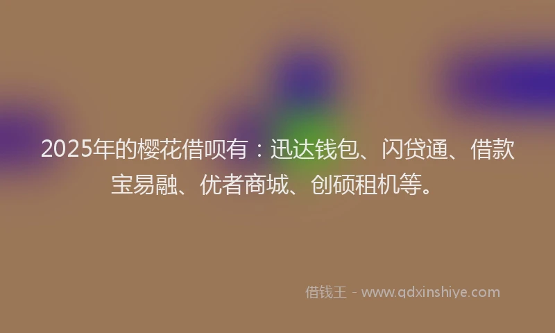 2025年的樱花借呗有：迅达钱包、闪贷通、借款宝易融、优者商城、创硕租机等。