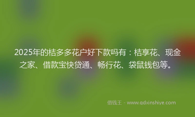 2025年的桔多多花户好下款吗有：桔享花、现金之家、借款宝快贷通、畅行花、袋鼠钱包等。