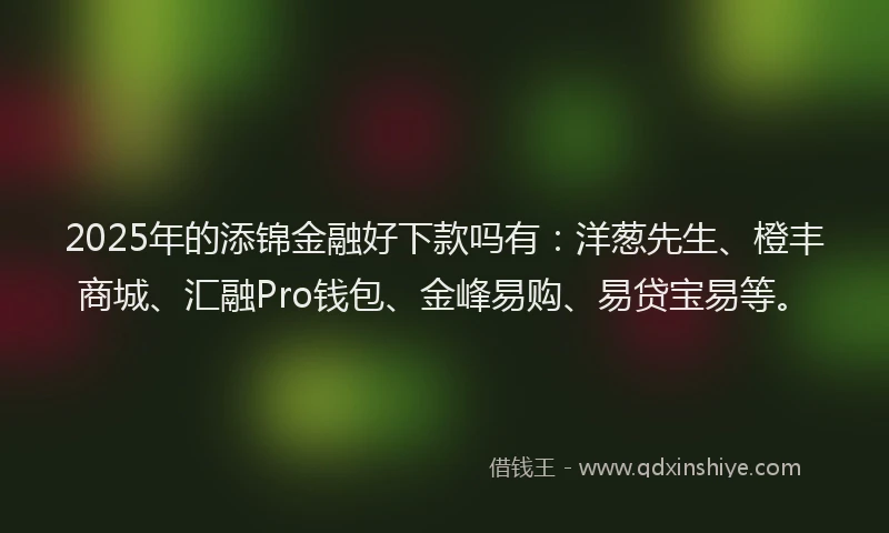 2025年的添锦金融好下款吗有：洋葱先生、橙丰商城、汇融Pro钱包、金峰易购、易贷宝易等。