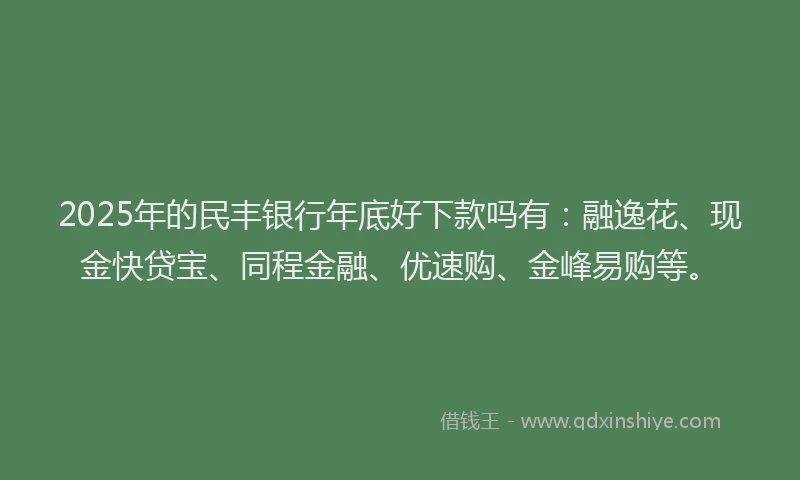 2025年的民丰银行年底好下款吗有：融逸花、现金快贷宝、同程金融、优速购、金峰易购等。