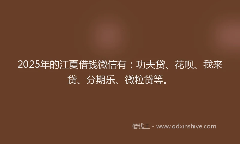2025年的江夏借钱微信有：功夫贷、花呗、我来贷、分期乐、微粒贷等。
