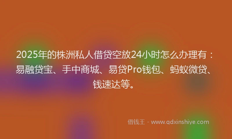 2025年的株洲私人借贷空放24小时怎么办理有：易融贷宝、手中商城、易贷Pro钱包、蚂蚁微贷、钱速达等。