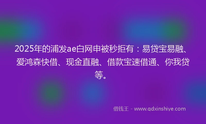 2025年的浦发ae白网申被秒拒有：易贷宝易融、爱鸿森快借、现金直融、借款宝速借通、你我贷等。