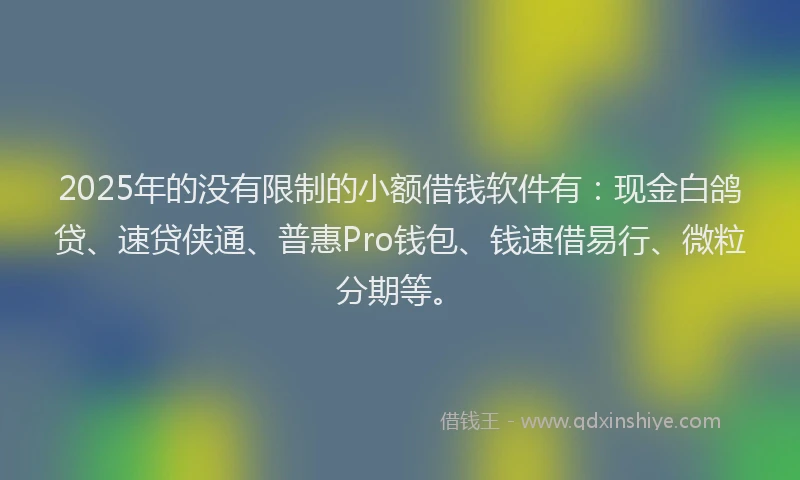 2025年的没有限制的小额借钱软件有：现金白鸽贷、速贷侠通、普惠Pro钱包、钱速借易行、微粒分期等。