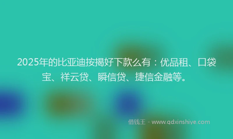 2025年的比亚迪按揭好下款么有：优品租、口袋宝、祥云贷、瞬信贷、捷信金融等。