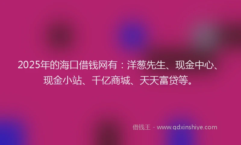2025年的海口借钱网有：洋葱先生、现金中心、现金小站、千亿商城、天天富贷等。
