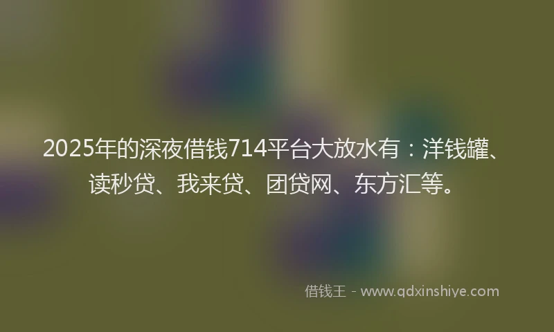 2025年的深夜借钱714平台大放水有：洋钱罐、读秒贷、我来贷、团贷网、东方汇等。