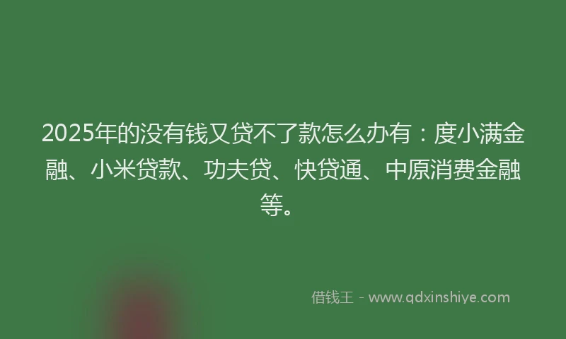 2025年的没有钱又贷不了款怎么办有：度小满金融、小米贷款、功夫贷、快贷通、中原消费金融等。