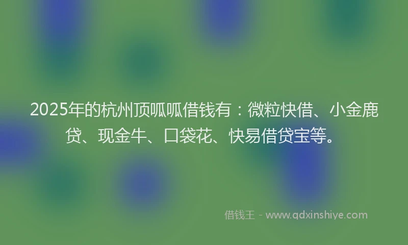 2025年的杭州顶呱呱借钱有：微粒快借、小金鹿贷、现金牛、口袋花、快易借贷宝等。