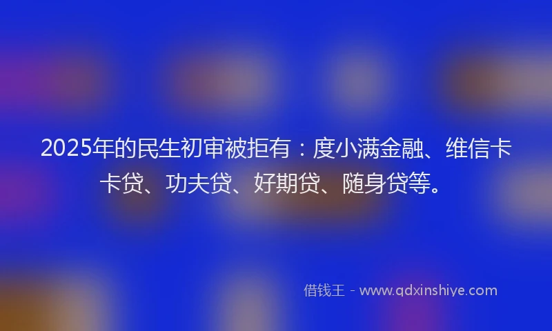 2025年的民生初审被拒有：度小满金融、维信卡卡贷、功夫贷、好期贷、随身贷等。