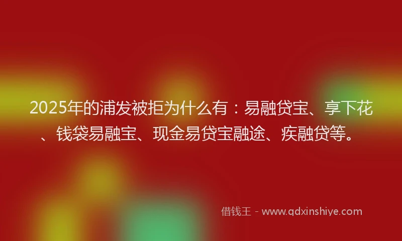 2025年的浦发被拒为什么有：易融贷宝、享下花、钱袋易融宝、现金易贷宝融途、疾融贷等。