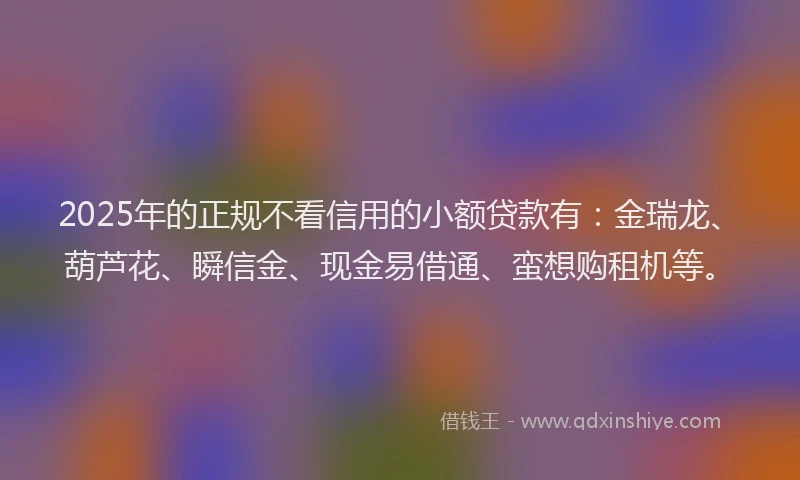 2025年的正规不看信用的小额贷款有：金瑞龙、葫芦花、瞬信金、现金易借通、蛮想购租机等。