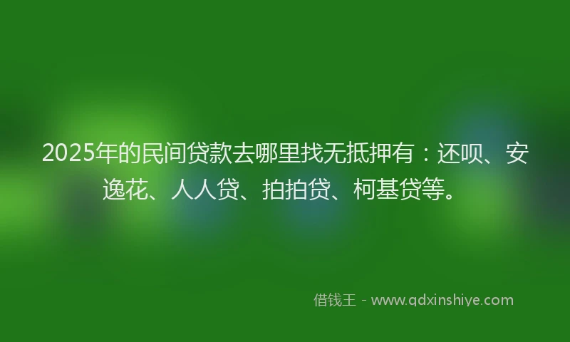 2025年的民间贷款去哪里找无抵押有：还呗、安逸花、人人贷、拍拍贷、柯基贷等。