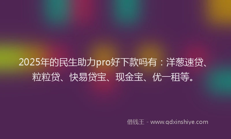 2025年的民生助力pro好下款吗有：洋葱速贷、粒粒贷、快易贷宝、现金宝、优一租等。