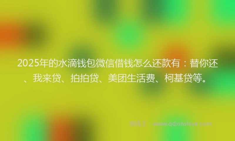 2025年的水滴钱包微信借钱怎么还款有：替你还、我来贷、拍拍贷、美团生活费、柯基贷等。