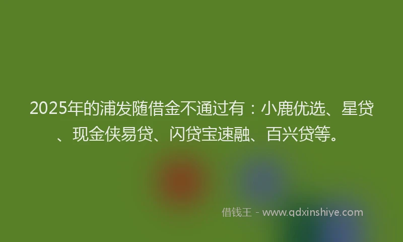2025年的浦发随借金不通过有：小鹿优选、星贷、现金侠易贷、闪贷宝速融、百兴贷等。