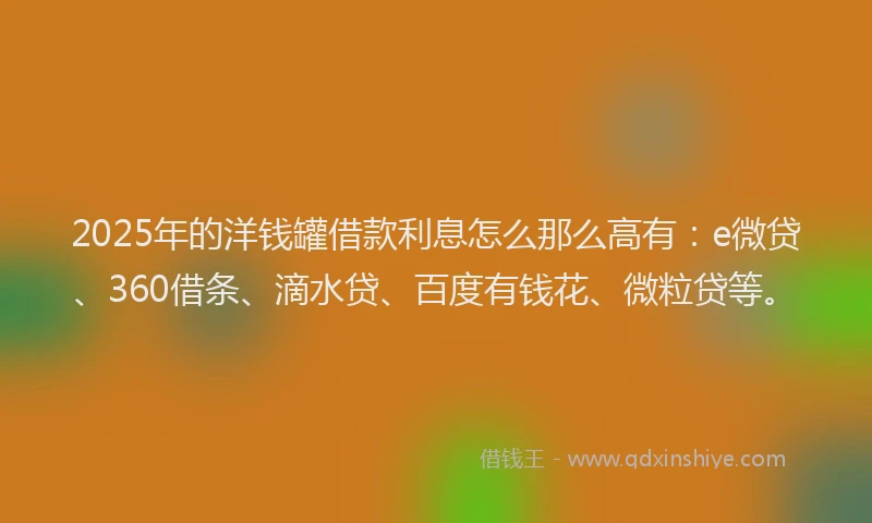 2025年的洋钱罐借款利息怎么那么高有：e微贷、360借条、滴水贷、百度有钱花、微粒贷等。