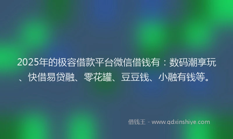 2025年的极容借款平台微信借钱有：数码潮享玩、快借易贷融、零花罐、豆豆钱、小融有钱等。